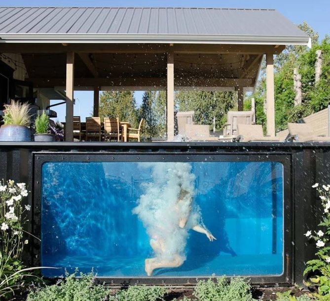 pool with a shipping container